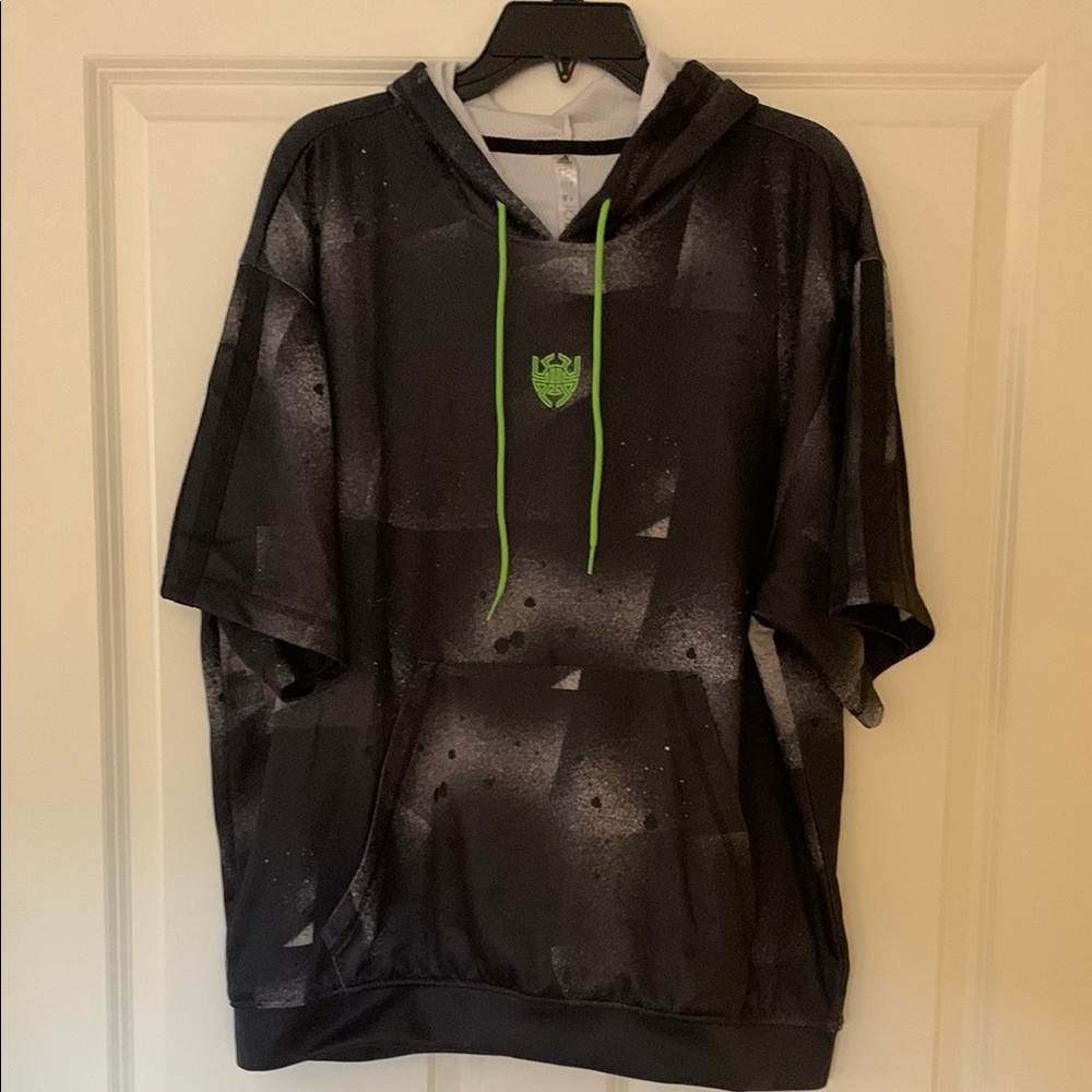 Adidas Black and Grey Short Sleeved Hoodie
